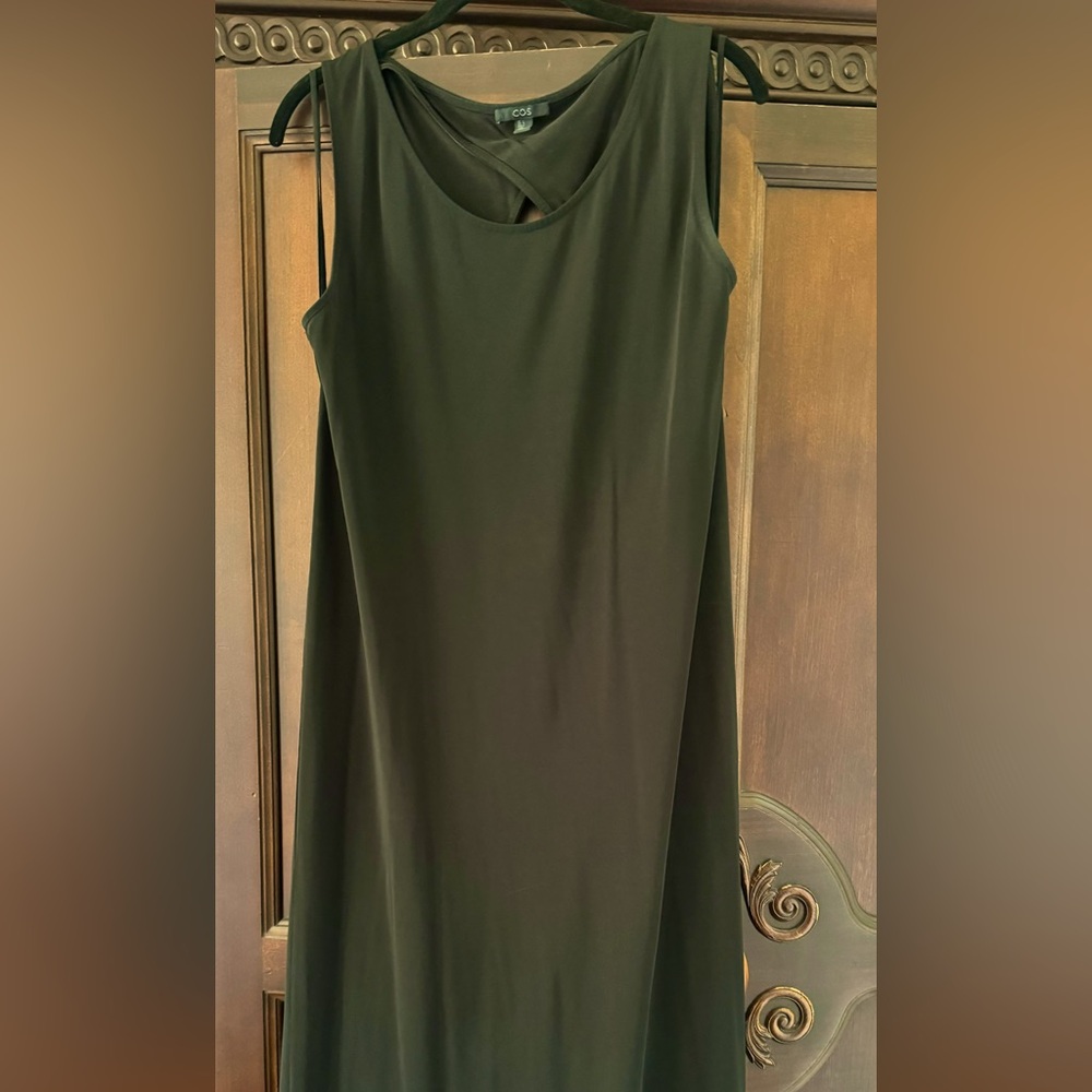 COS sleeveless black midi dress with keyhole back